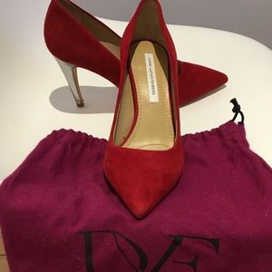Red suede DVF shoes